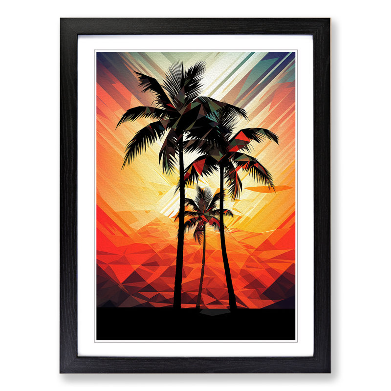 Palm Tree Geometric No.2 - Single Picture Frame Print on Wood, Black Framed, 34cm H x 25cm W x 2" D