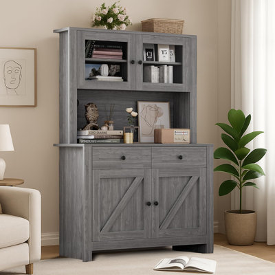 Armoire de cuisine de 63 po avec tiroirs et huche, armoire de rangement haute autoportante avec tablettes réglables et support pour micro-ondes