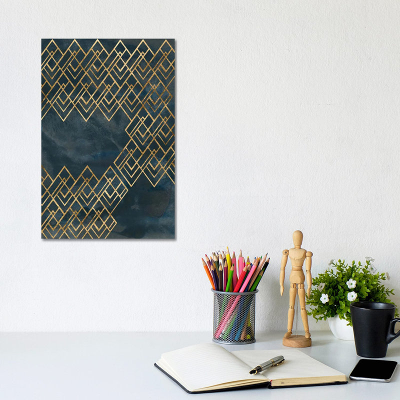Deco Pattern In Blue IV by June Erica Vess - Wrapped Canvas Print, 30.48cm H x 20.32cm W x 1.91cm D