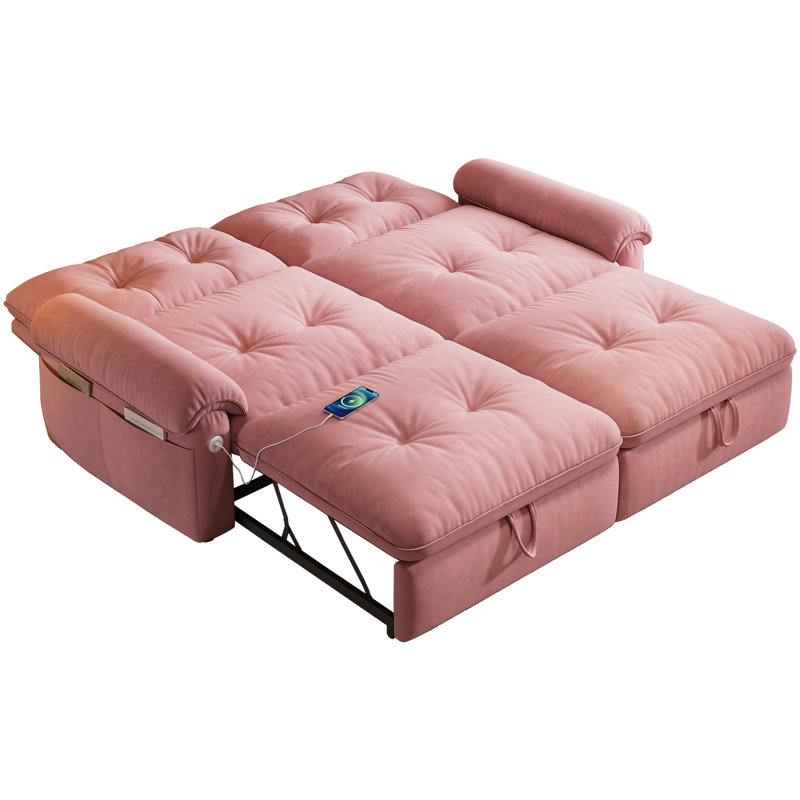 Canapé-lit convertible en velours multifonctionnel, Rose