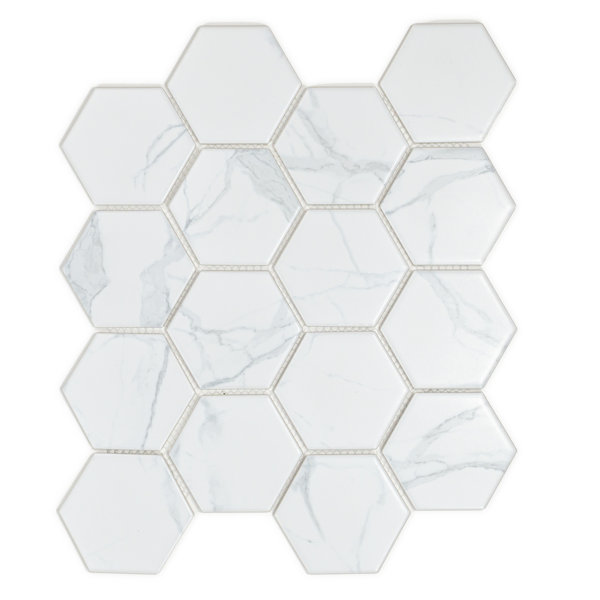 Statuario 3" x 3" Hexagon Marble Look Porcelain Mosaic Tile