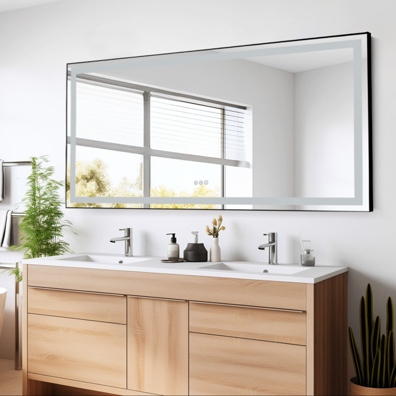Black Framed Led Bathroom Mirror,wall Mounted Lighted Vanity Mirror, 36" x 72"