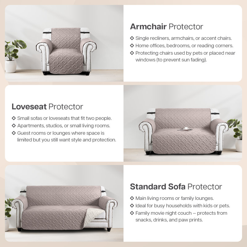 Reversible Waterproof Sofa Protector - Dual-Sided Sofa Protector Slipcover, 179cm H x 280cm W - (3 Seater), Beige/Cream