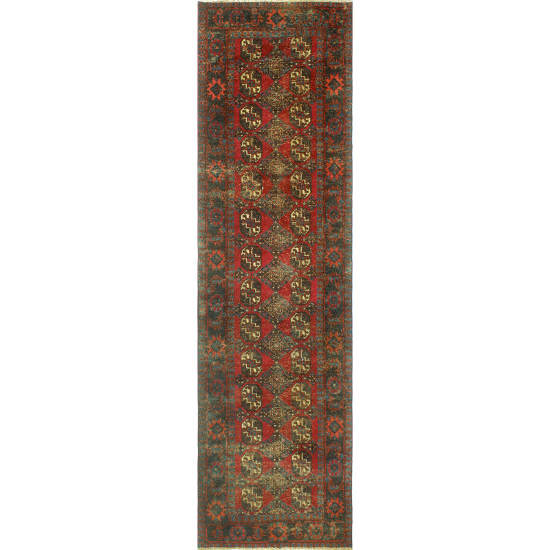 One-of-a-Kind 3'1" X 11'3" 1980s Runner Wool Area Rug in