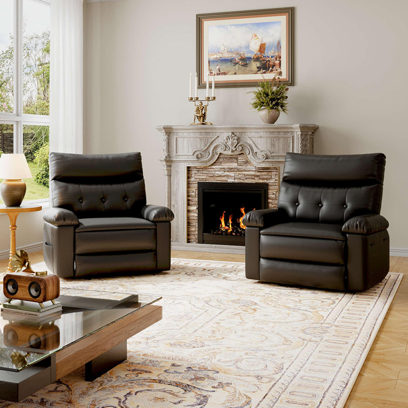 Manual Swivel Recliner Chair with Massage and Remote Control, PU Leather Lounge Chair with Side Pocket and Wide Single Seat