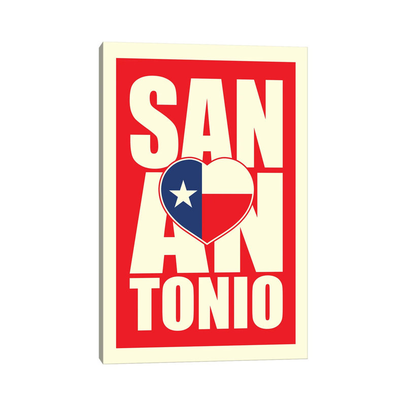San Antonio Typography Heart by Benton Park Prints - Print on Canvas, Wrapped Canvas, 66.04 cm H x 45.72 cm W x 3.175 cm D