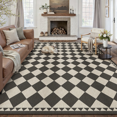  Geovia Checker Herringbone Indoor Outdoor Area Rug