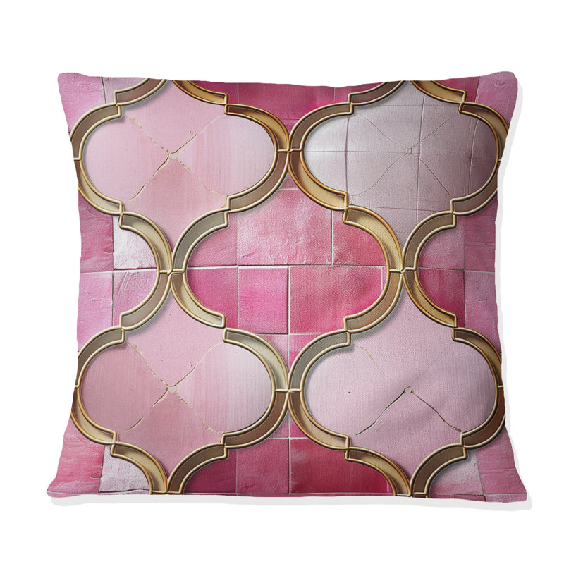 Coussin décoratif rose doré doré à motif de quadrilobe 4, H 16 po x l 16 po