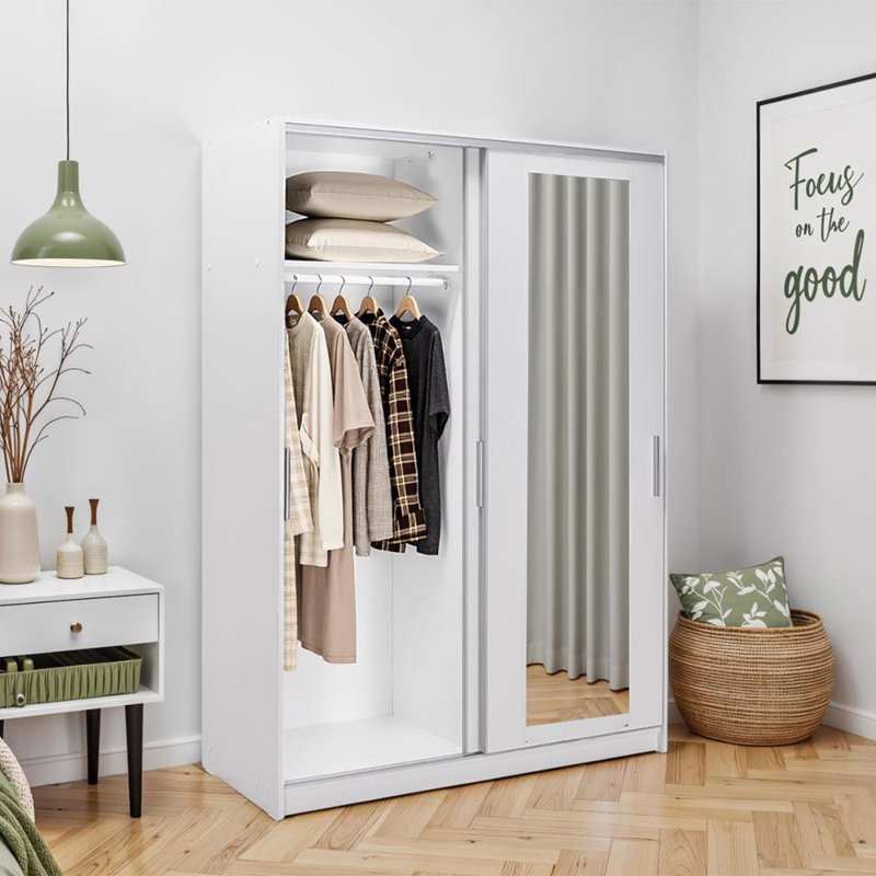Matt White Sliding 2 Door Wardrobe 120Cm With Mirror