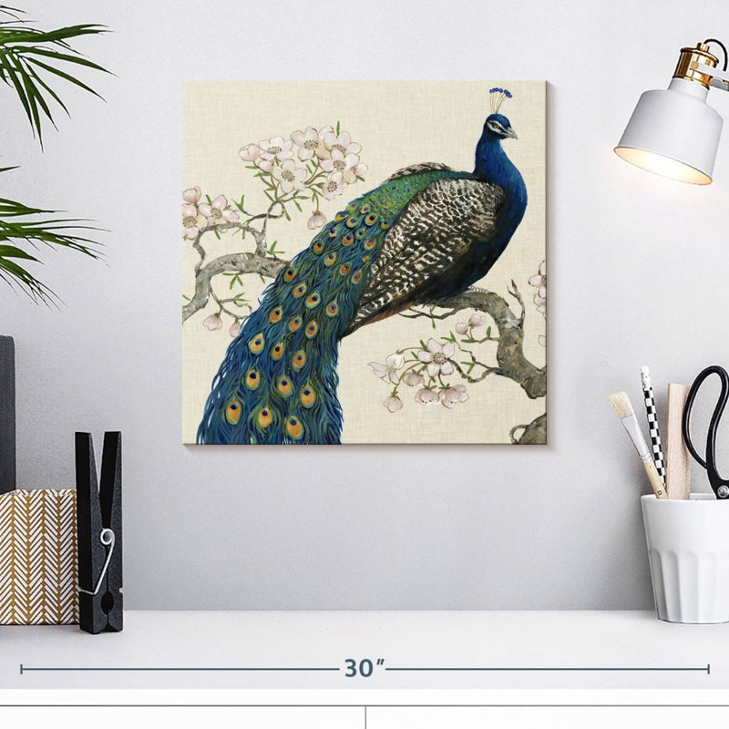 Brampt paon et fleurs I, H 16 po x l 16 po