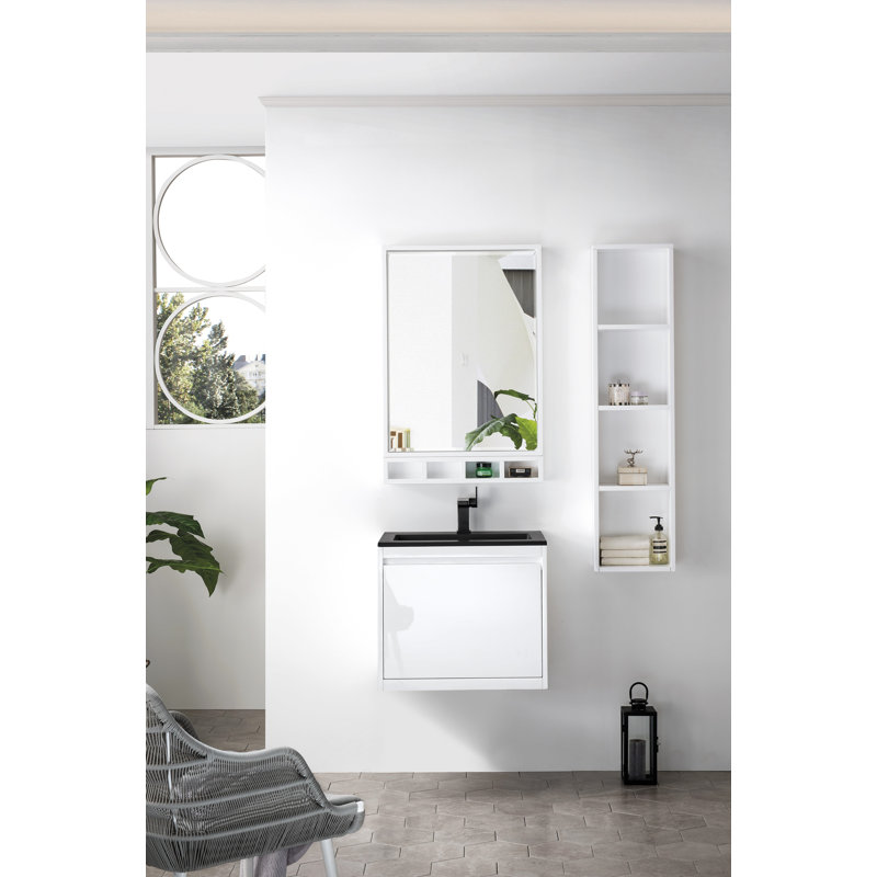 Milan Beveled Wall Mirror, Glossy White, 35.38" x 35.38"