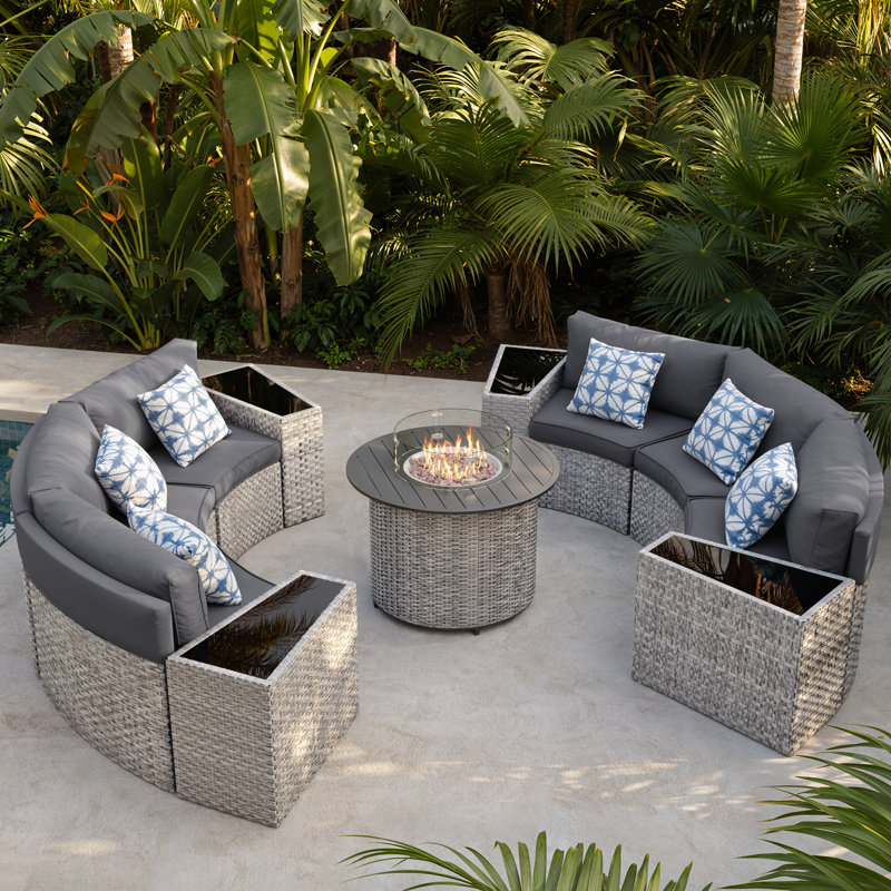 6 - Person Fully Assembled Curved Patio Conversation Set With Side Table, Gray,  Yes 
