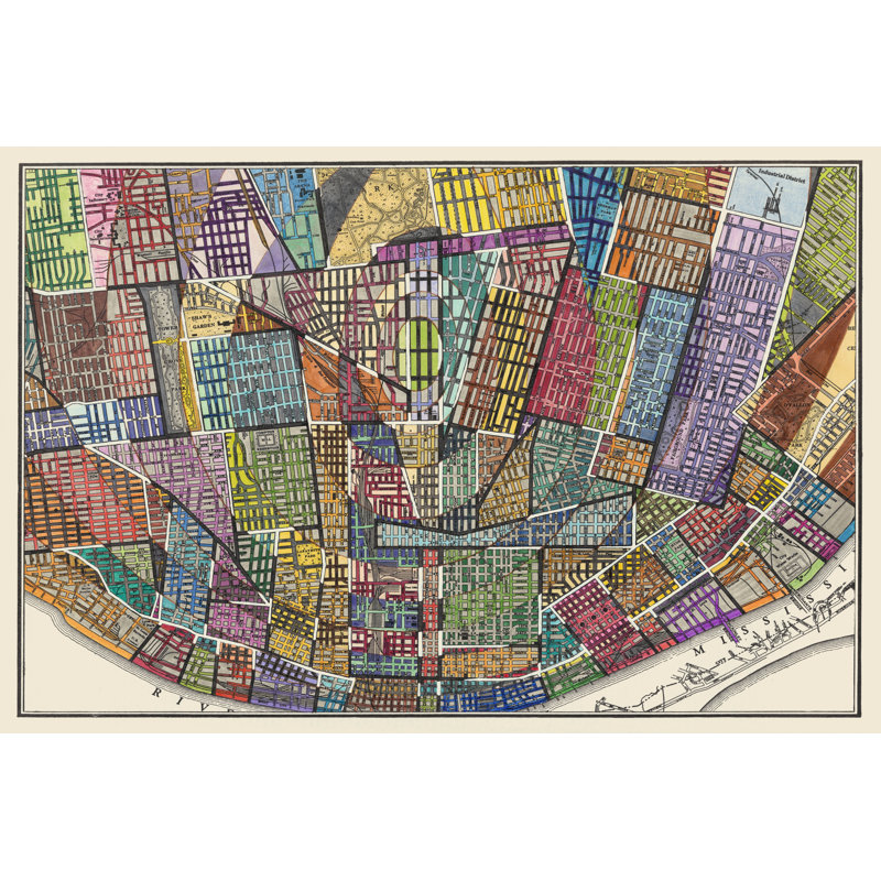 Modern Map of St. Louis 1 Piece Wrapped Canvas Painting, 81cm H x 122cm W