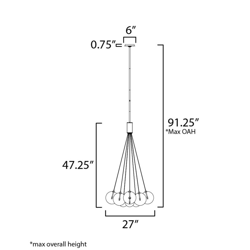 Luminaire suspendu grappe 12 lumières Alikee, Transparent, Or