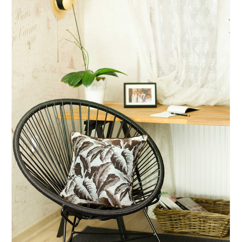 Brown and White Jacquard Tropical Leaf Throw Pillow Cover