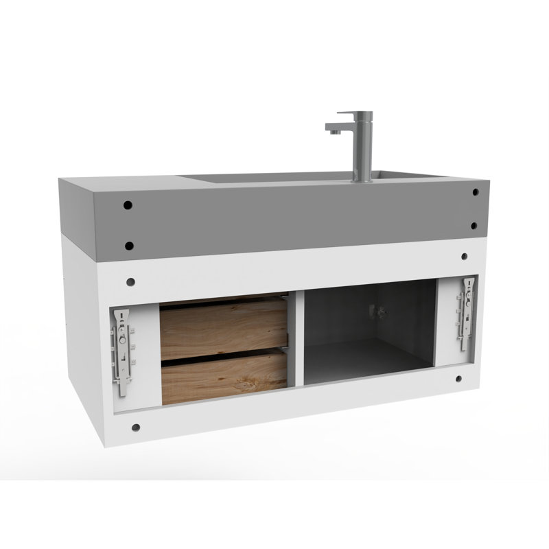 Ensemble de meuble-lavabo mural simple 36 po Bassi, Blanc, gris, Nickel brossé