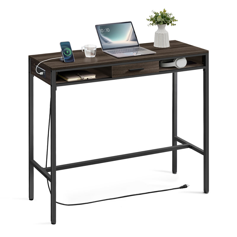 Bar Table With Power Outlet, 41.2"H x 47.2"L x 15.7"W, Ash Brown