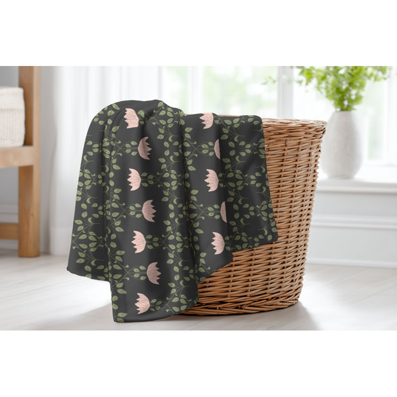 Couverture en velours de coton Anjelica, Floral gris anthracite, L 60 po x l 50 po