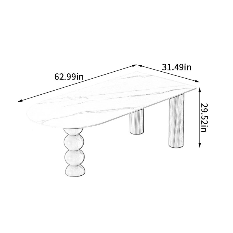 Table de salle à manger Modern Creative, H 29,52 po x L 62,99 po x l 31,49 po