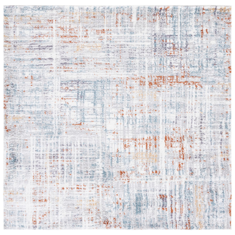 Gregor Padula Abstract Blue Rust/Ivory Area Rug, Square 7'