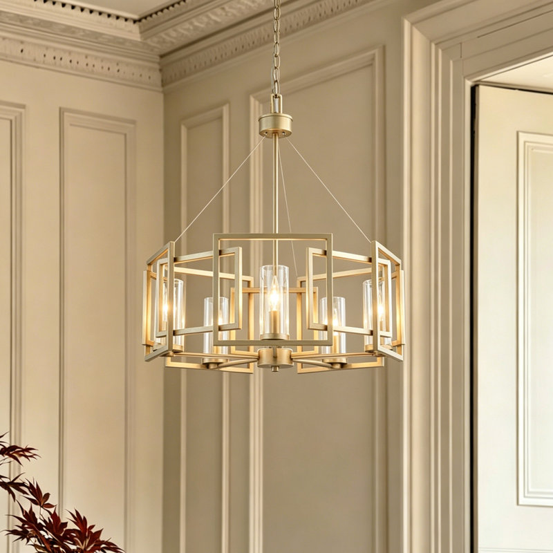5 - Light Dimmable Glass Drum Chandelier