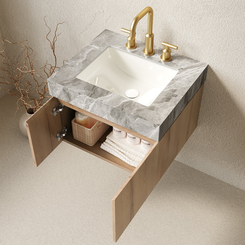 Space Saving Vanity Cabinet And Sink, 24 Inch Plywood Modern Bathroom