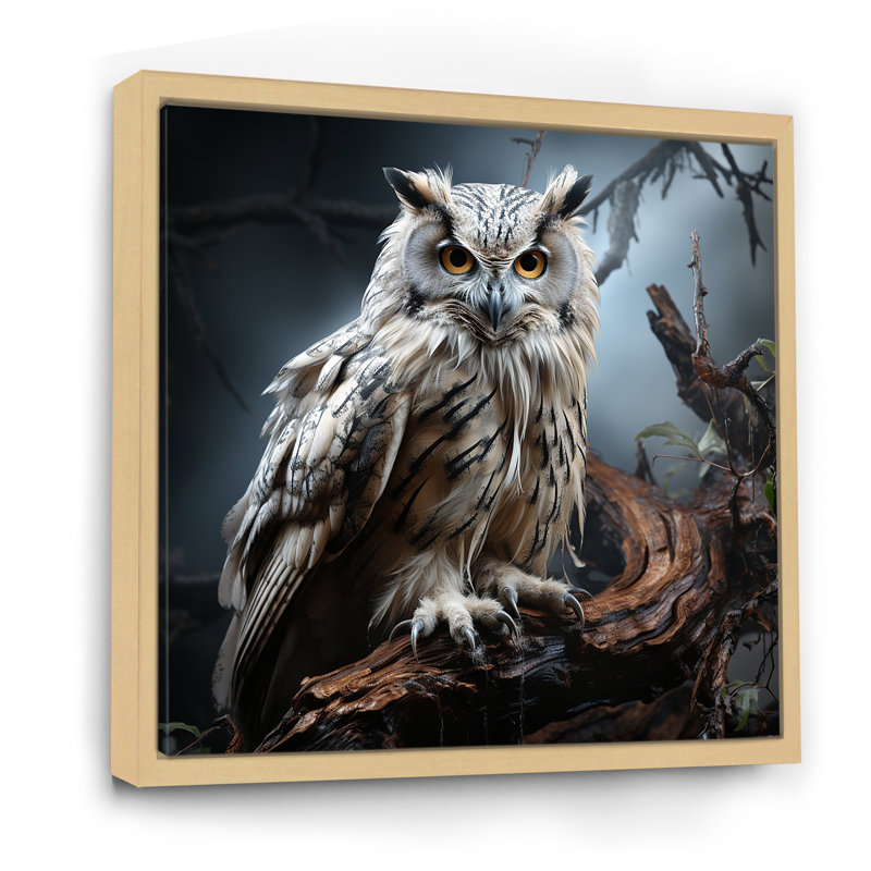 Portrait de hibou III - art mural hibou, Cadre flottant brun, H 16 po x l 16 po x P 1 po