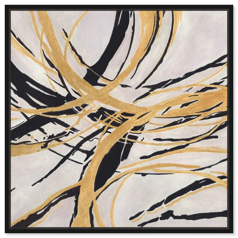Toile miraculeuse dorée, art abstrait par Art Remedy, Cadre noir, H 13 po x l 13 po