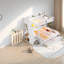 Lit superposé simple au-dessus d'un lit double avec rangement et lit gigogne en bois massif, design moderne pour la famille