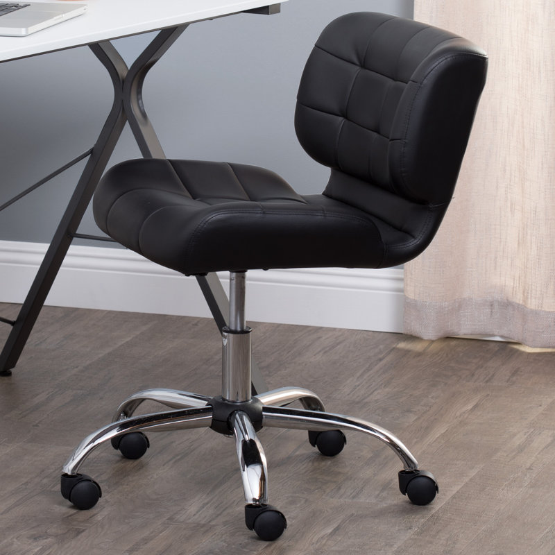 Modern Black Crest Armless Swivel Task Chair in Vinyl and Chrome