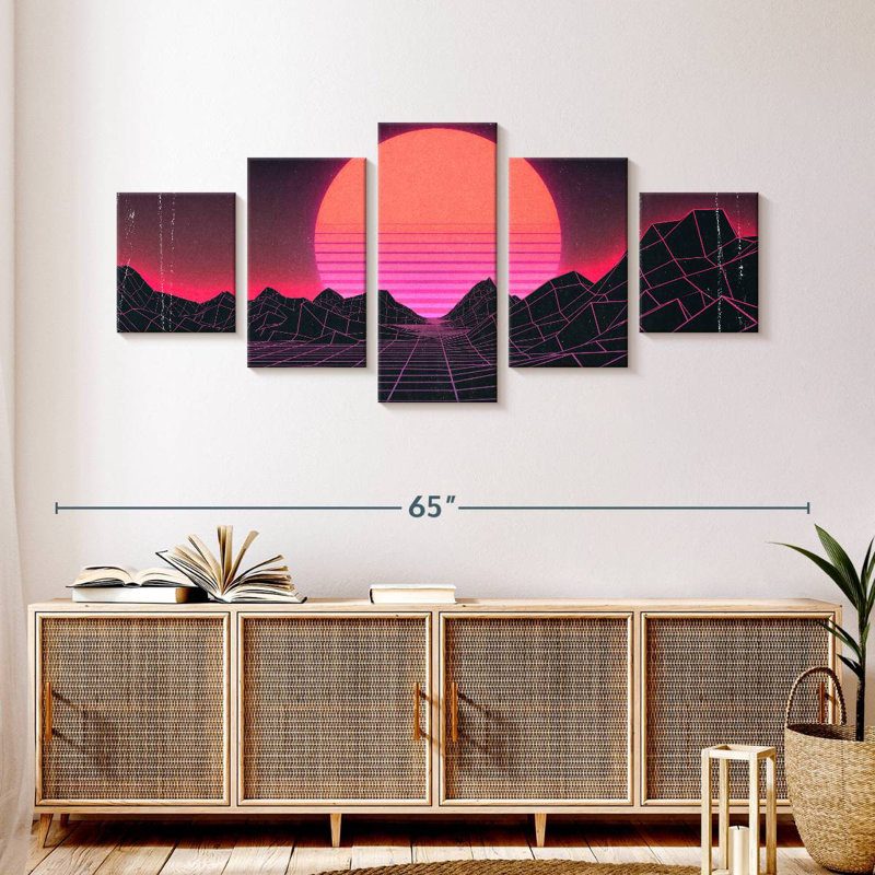 Coucher de soleil abstrait, H 24 po x l 55 po