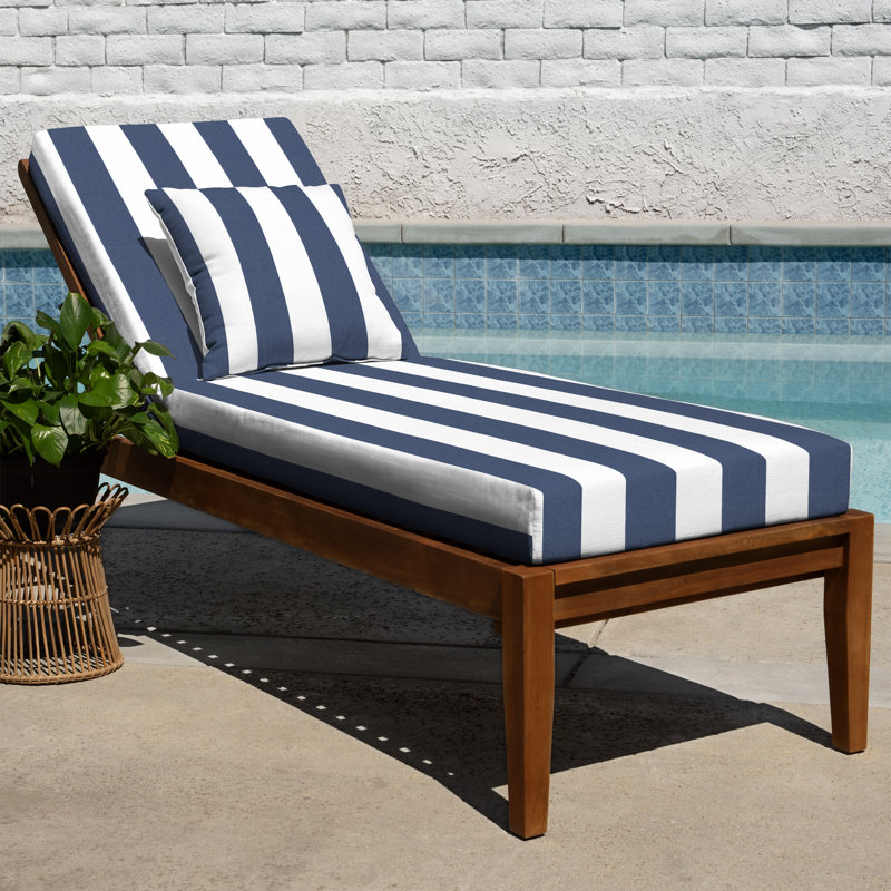 Outdoor Chaise Lounge Cushion – Weather-Resistant, Reversible, Plush Comfort - Basics by Wayfair™, Blue Awning Stripe