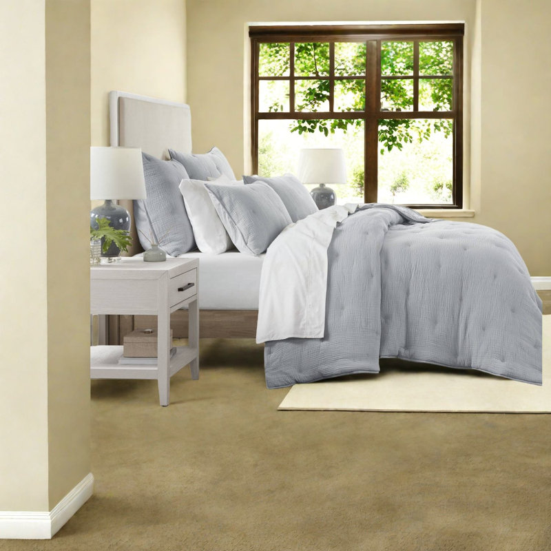 Premium Cotton Bedding Sets, Full Queen Blue Embroidered Quilt Set