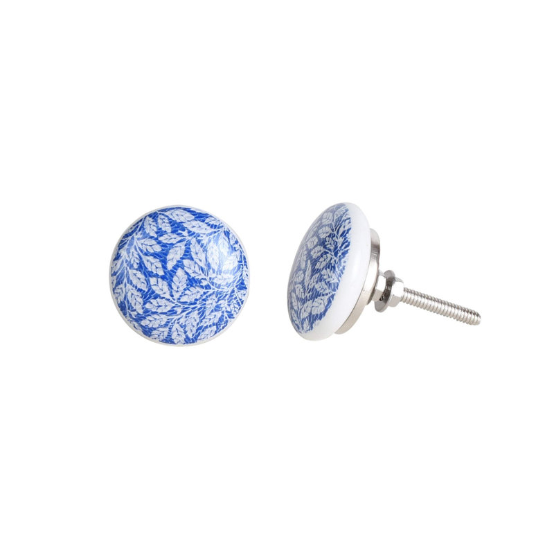 Blue and White Ceramic Round Drawer Knobs Set of 10