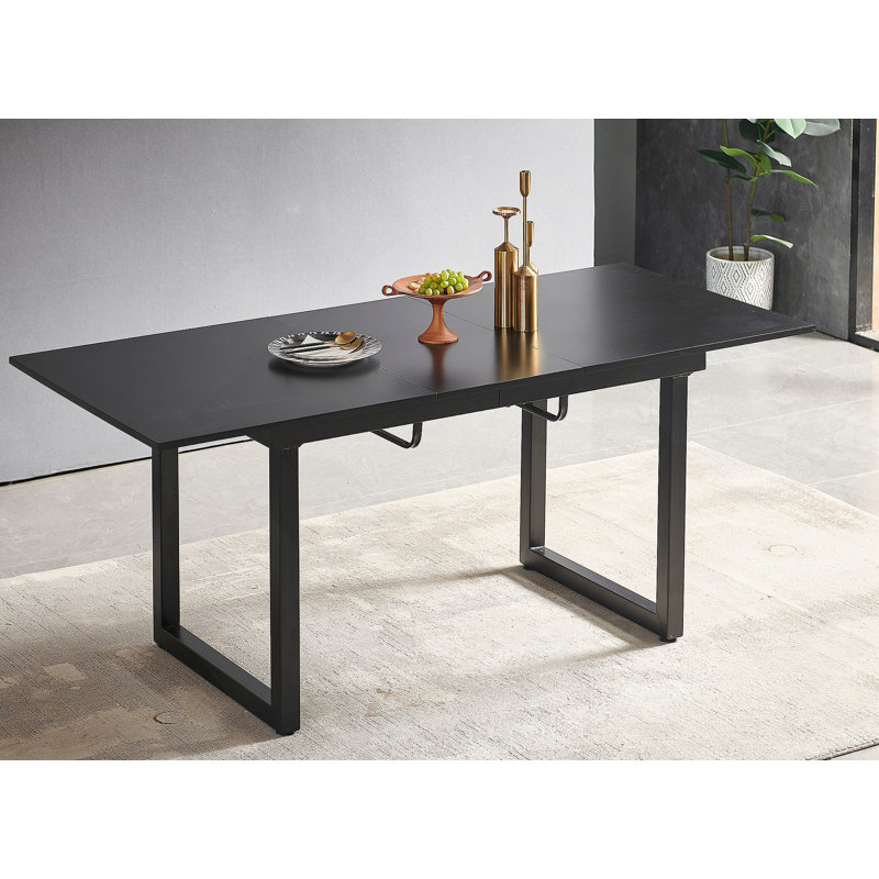 table de salle à manger extensible avec pieds en métal de couleur noire, table de cuisine moderne peu encombrante