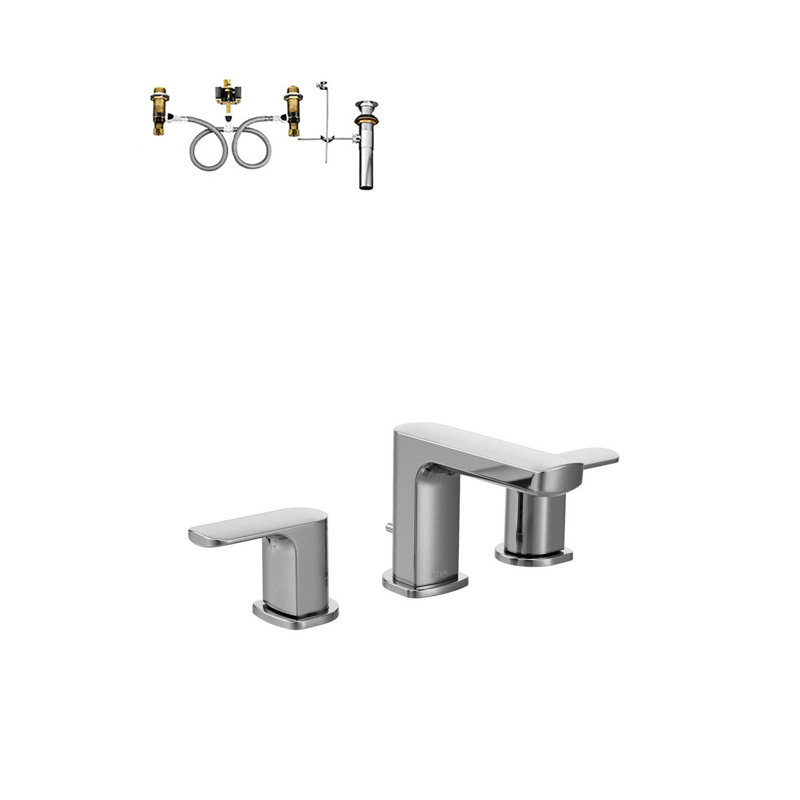 Robinet de salle de bain espacé à arc bas avec ensemble de drain Rizon