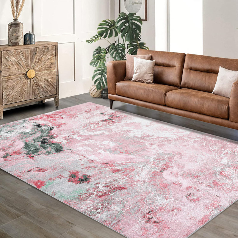 Tapis à motif géométrique abstrait moderne lxt-carp, Pink, Square 9'