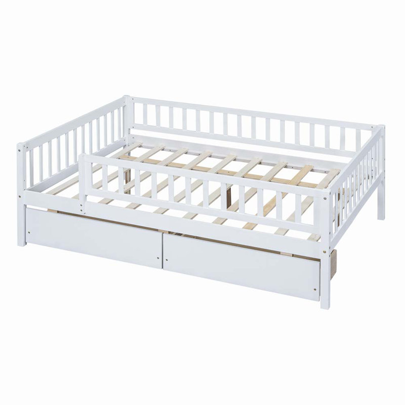Kallel Daybed with Two Drawers and Guardrails, Natural, Full/Double