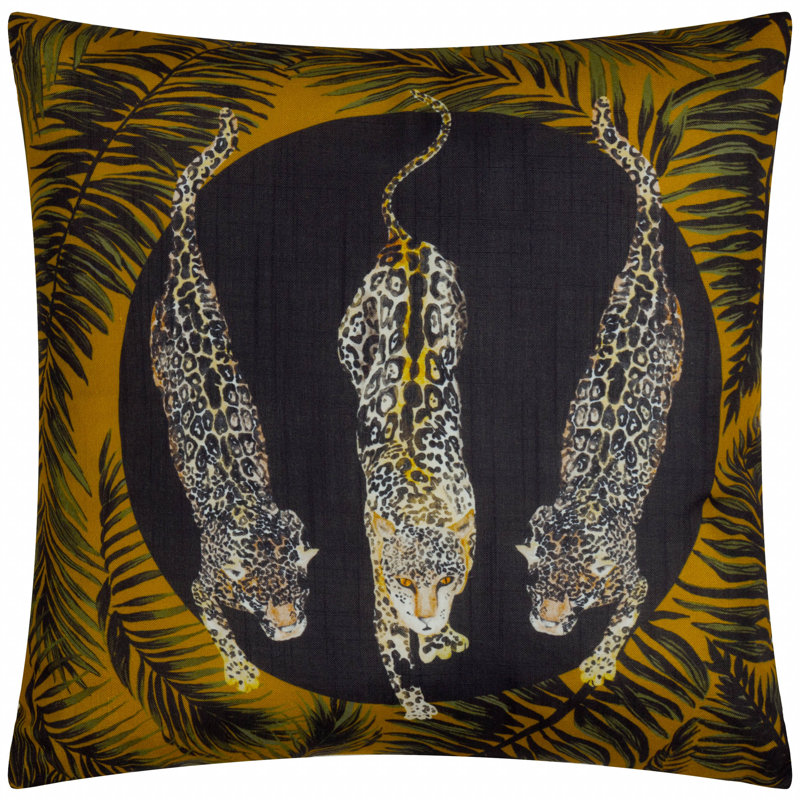 Leopardis Trio Indoor / Outdoor Animal Print Black Square Cushion, Pillow Cover Only - No Insert
