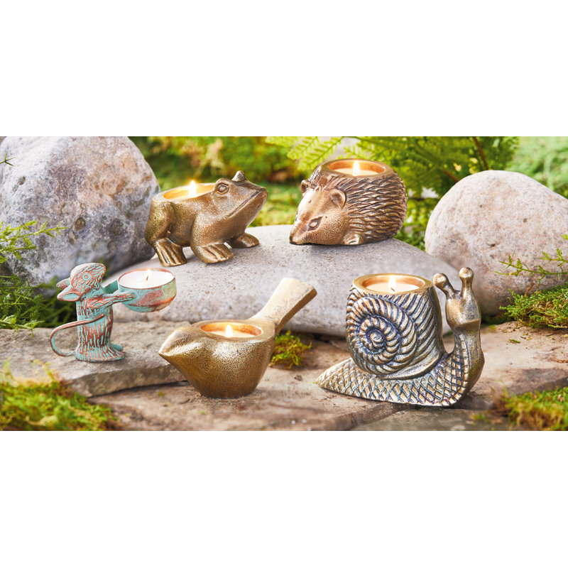 Garden Frog Tealight Gold Aluminum Everyday
