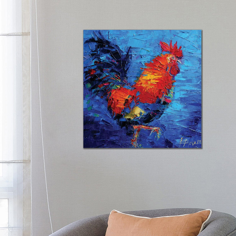 Abstract Colourful Rooster by Mona Edulesco - Wrapped Canvas Painting, 66.04cm H x 66.04cm W x 1.91cm D