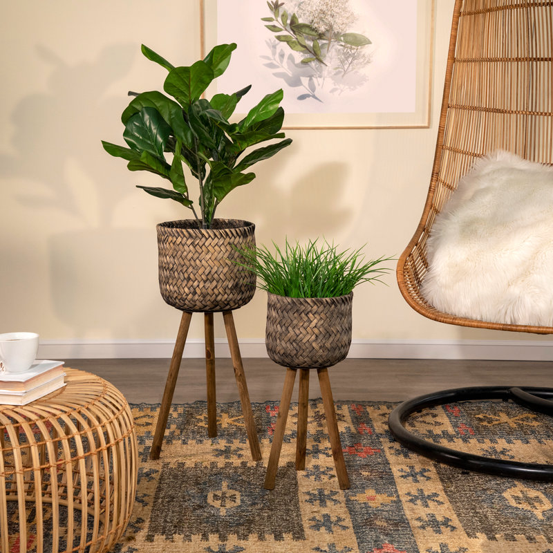 S / 2 jardinières en bambou sur pied