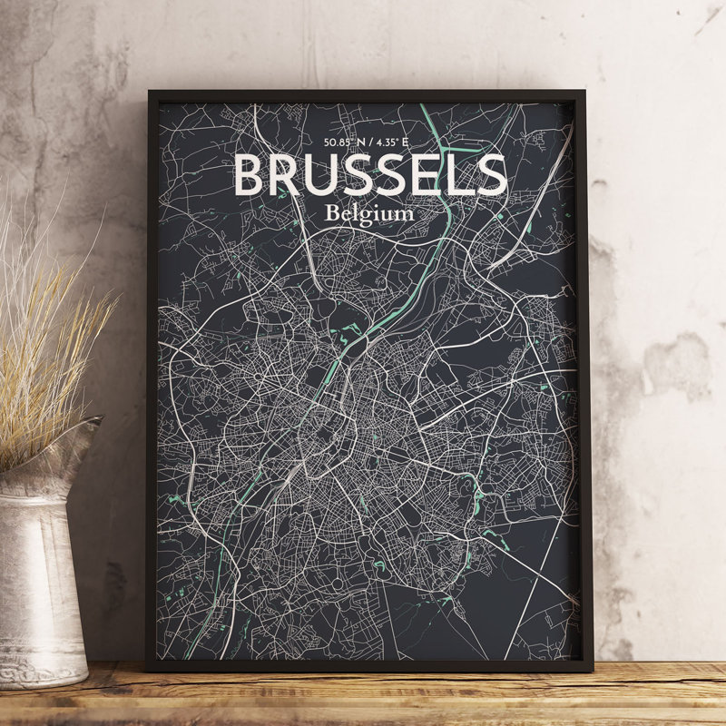 Brussels City Map - No Frame Print, 60.2 cm H x 27.9 cm W x 0.1 cm D