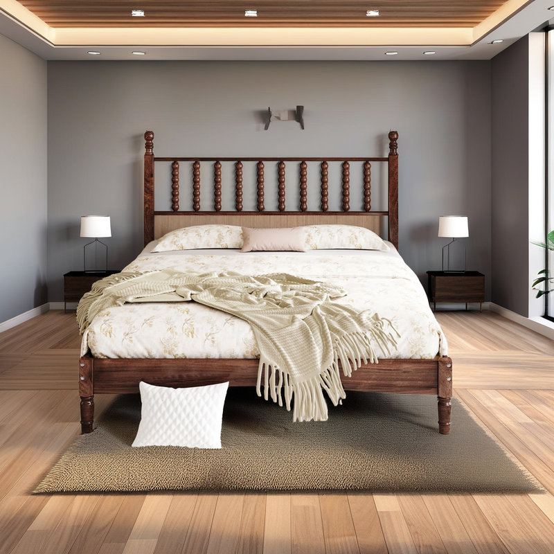 Grand lit plateforme en bois avec tête de lit en forme de gourde, capacité de 500 lb