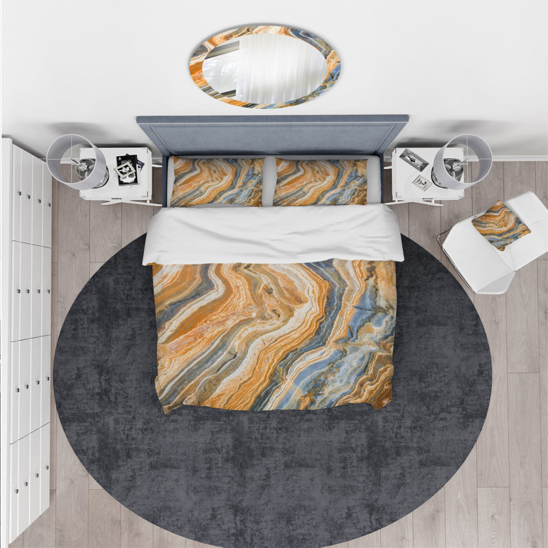 Ensemble de housse de couette marbrée designart segmenting layers, Housse simple + 1 taie décorative