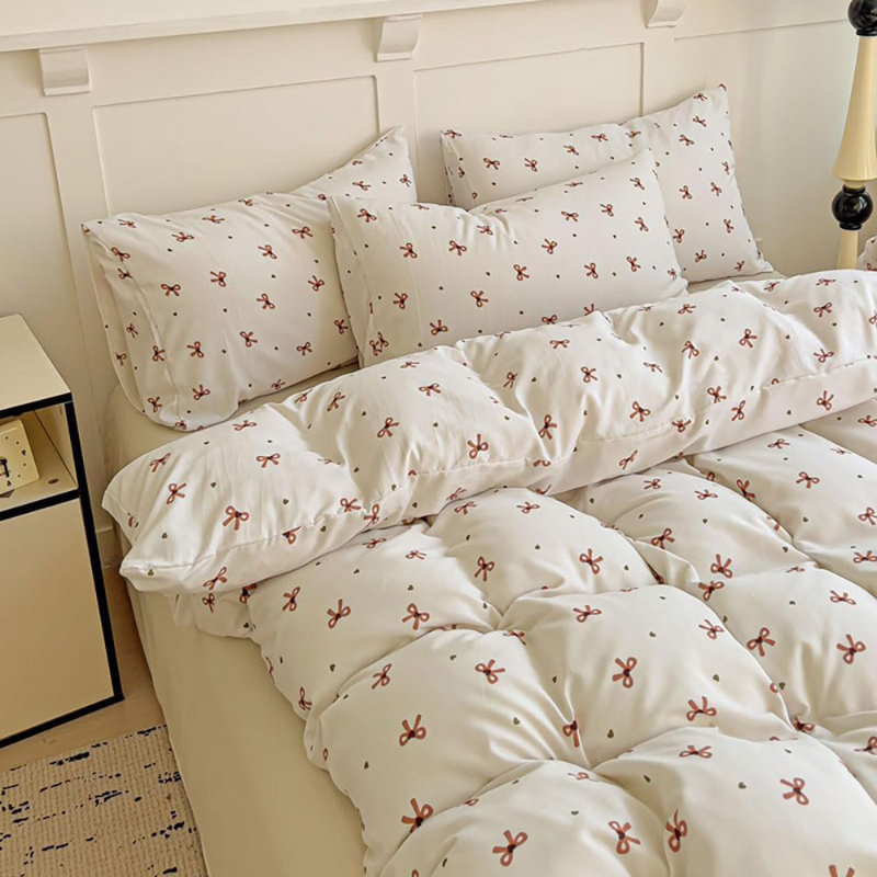 Bowknot Comforter Set Princess Style Bedding Set Soft Microfiber Brown Bow On White Comforter Sets Girls Home Cozy And Breathable Bowknot Comforter Set