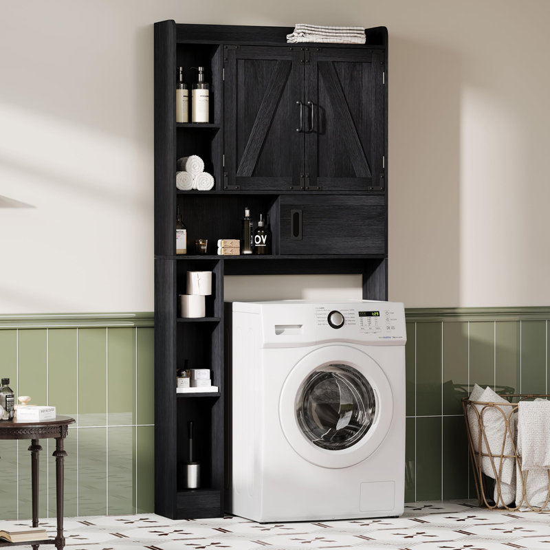 Over The Toilet Storage Cabinet with with Barn Doors, Black