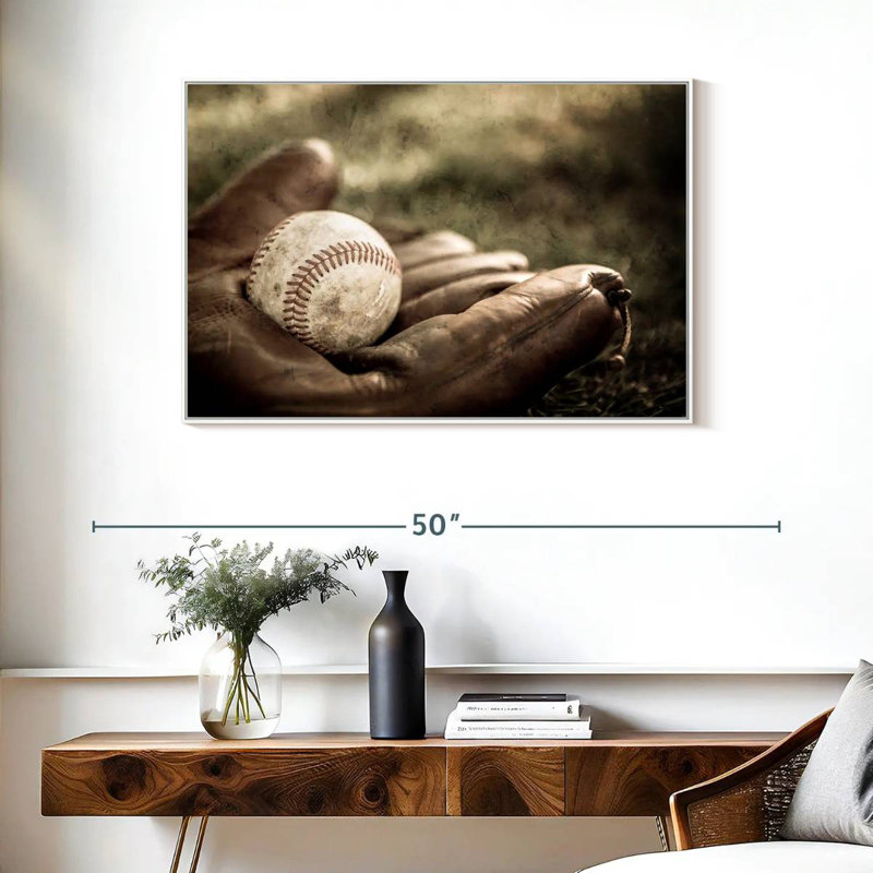 Baseball sur gant, Cadre flottant blanc, 37 po x 25 po