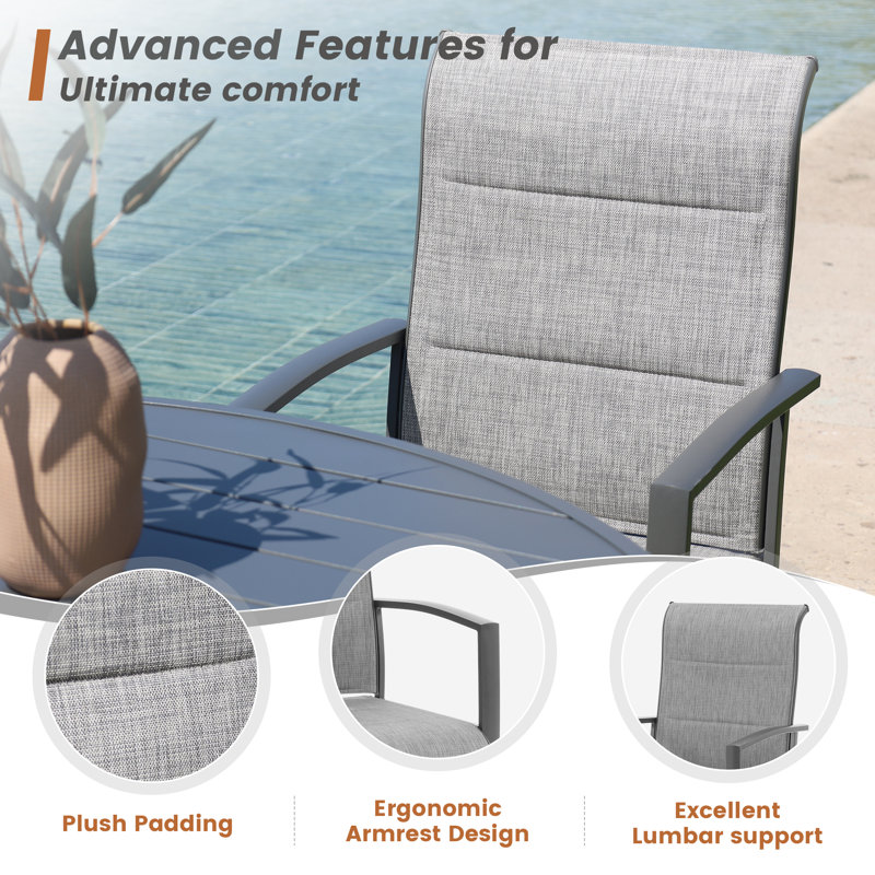6 -Person Patio Dining Set with 63" Rectangular Dining Table and Padded PVC-coated polyester Swivel Chairs, Gray