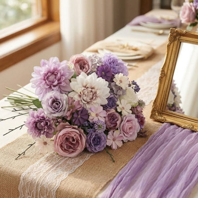 18 Piece Purple Artificial Flower Combo with Roses, Dahlias, Peonies, and Hydrangeas